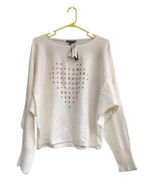 Chelsea & Theodore Sweater Womens XL Ivory Red Heart LOVE Studded Viscose Blend